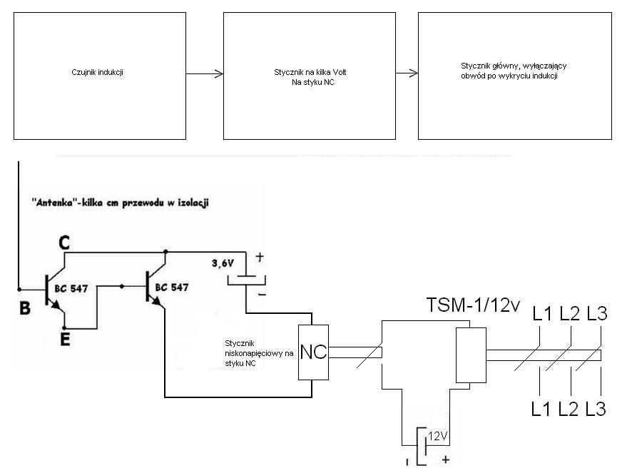 Schemat urządzenia wykrywającego indukcję i odcinające napięcie